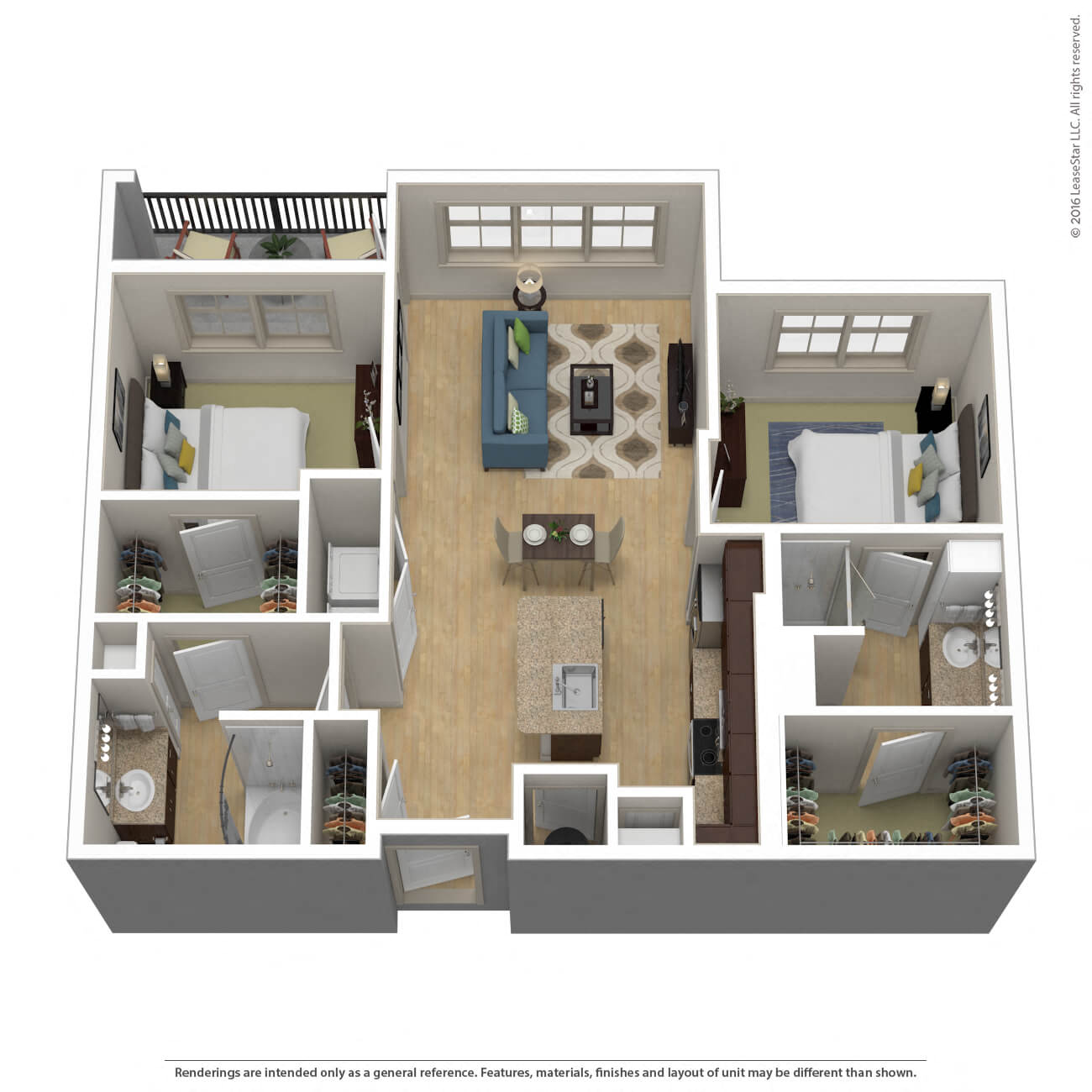 Floor plan for 2 beds, 2 baths, 994 sqft